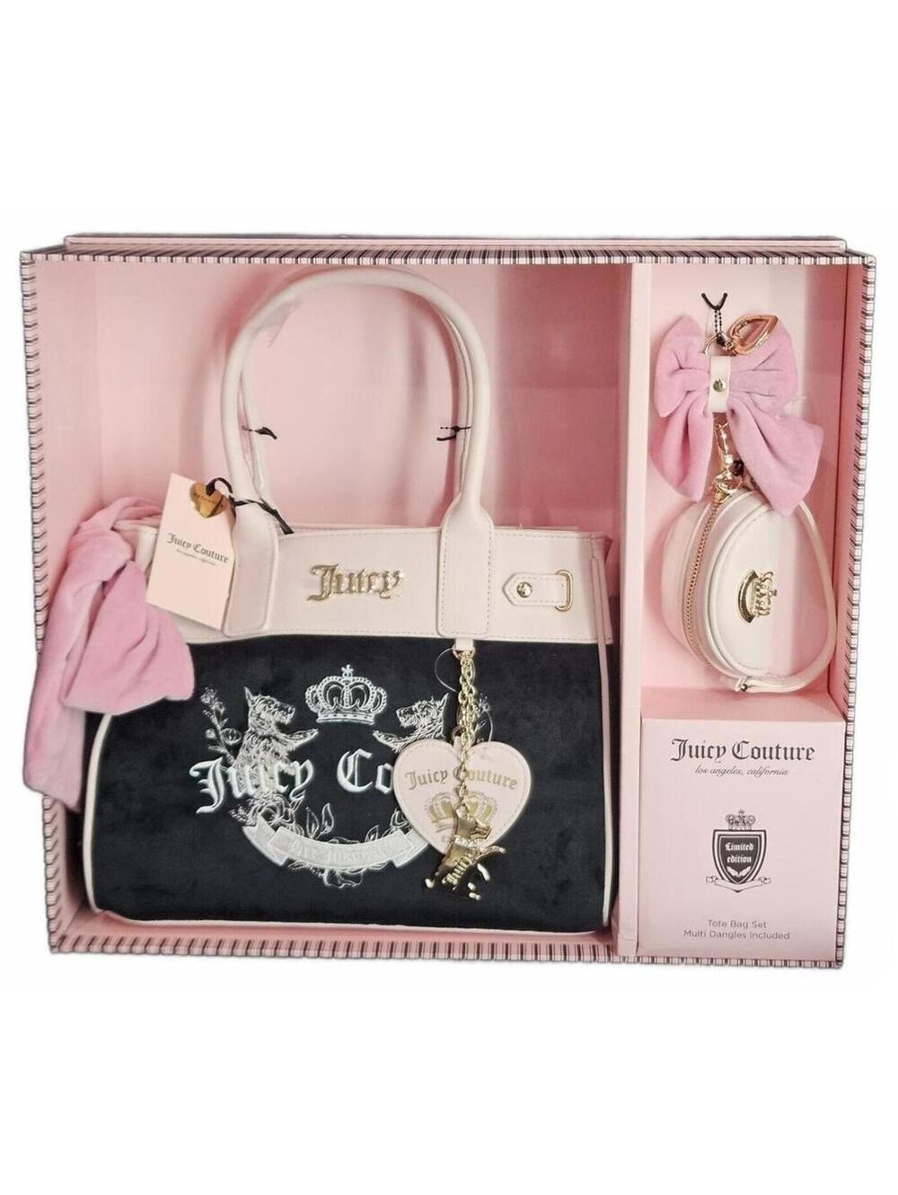 Juicy Couture Heritage Tote Set Pink Black Scottie Charm Limited Edition NIB